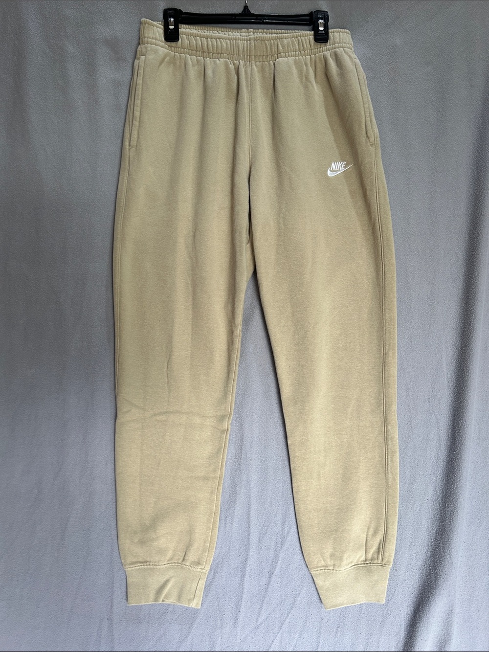 Nike Men's Beige Fleece Joggers with White Swoosh - Medium Tall